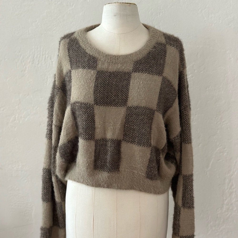 Nasty Gal Fluffy Knit Checkerboard Lounge Set